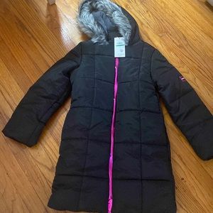 Calvin Kevin coat with fur hood black with Fuchsia details girls size L (12/14)